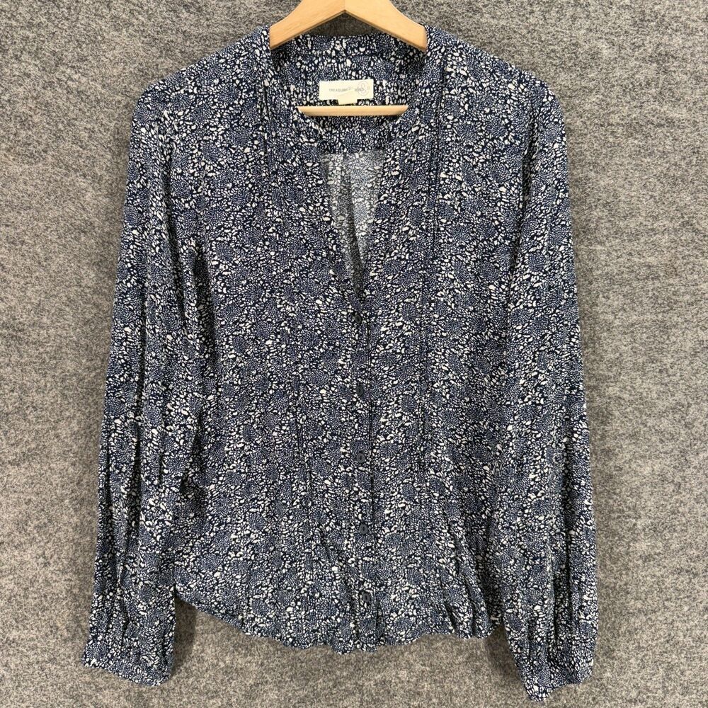 Treasure & Bond Shirt Women S Small Black Animal Print Button Up V-Neck Rayon